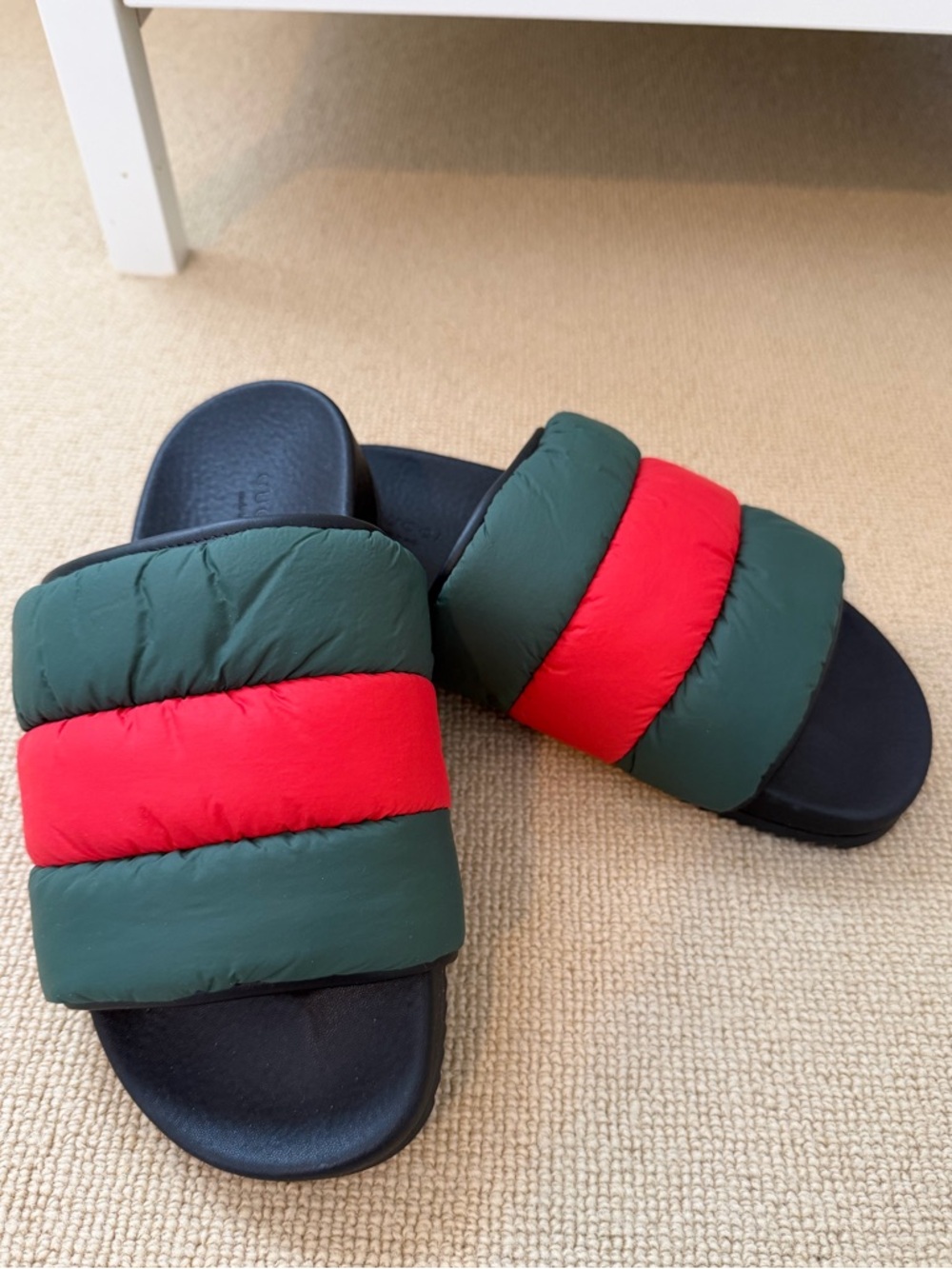 Gucci Quilted Green and Red Puffer Slide Sandals - new without tags